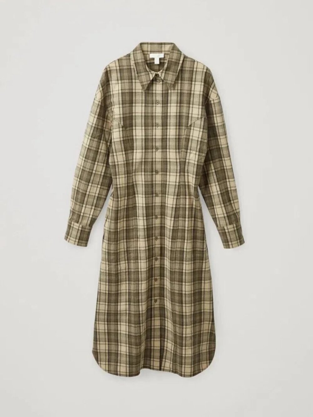 COS Wool Mix Checked Structured Shirt Dress in Beige / Brown size 6 - Picture 2 of 8